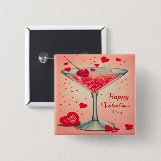 Mid Century Valentijn Martini cocktail Vierkante Button 5,1 Cm (Voorkant /achterkant)