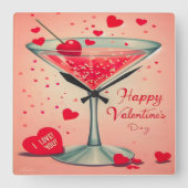 Mid Century Valentijn Martini cocktail Vierkante Klok (Voorkant)