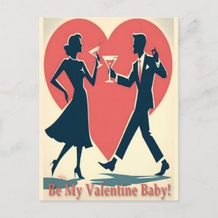 Mid Century Valentijn Modern Hip Dancing Paar Briefkaart