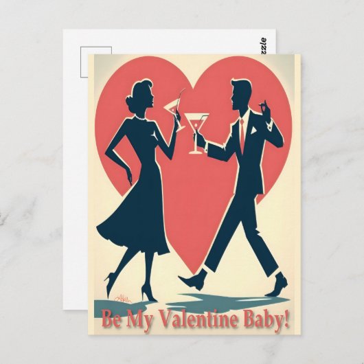 Mid Century Valentijn Modern Hip Dancing Paar Briefkaart (Voorkant / Achterkant)