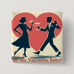 Mid Century Valentijn Modern Hip Dancing Paar Vierkante Button 5,1 Cm