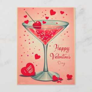 Mid Century Valentine Martini cocktail Feestdagenkaart