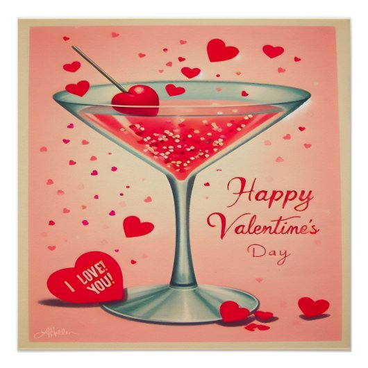 Mid Century Valentine Martini cocktail Perfect Poster (Voorkant)