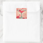 Mid Century Valentine Martini cocktail Vierkante Sticker (Tas)