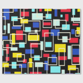 Mid Century Vibe Retro Zwart Rood Blauw Kleurenblo Cadeaupapier (Vlak)