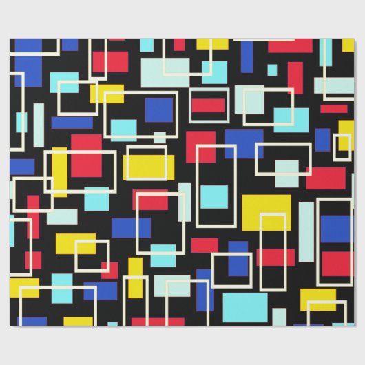 Mid Century Vibe Retro Zwart Rood Blauw Kleurenblo Cadeaupapier (Vlak)