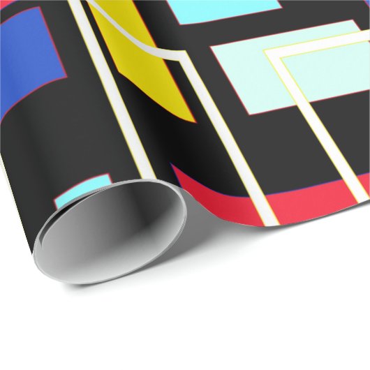 Mid Century Vibe Retro Zwart Rood Blauw Kleurenblo Cadeaupapier (Rol Hoek)