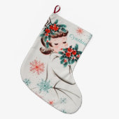 Mid-Century Vintage Christmas Lady gepersonaliseer Grote Kerstsok (Voorkant (Hangend))