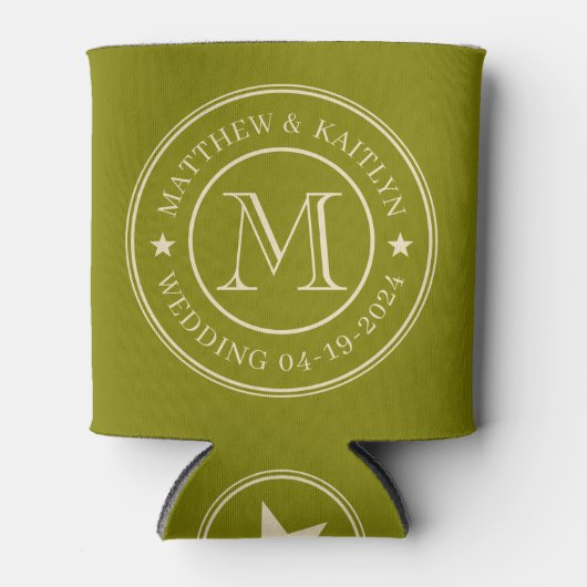 Mid-Century Warm Olive Trouw Monogram Ster Blikjeskoeler (Voorkant)