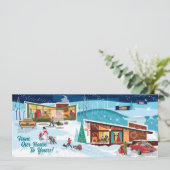 Mid Century Winterhuizen Retro Kerst Kaart (Staand voorkant)