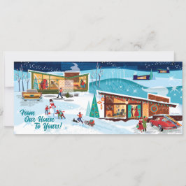 Mid Century Winterhuizen Retro Kerst Kaart