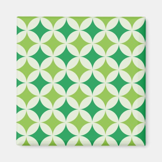 Mid Century Witte en Groene Cirkels op Starbursts Magneet (Voorkant)