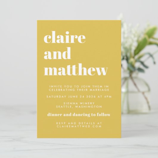 Mid Century Yellow Geometric Wedding All-in-One Kaart (Staand voorkant)