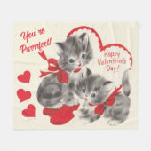 Mid Century You're Purrrfect Valentine Day Kittens Fleece Deken (Voorkant (Horizontaal))