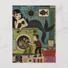 Mid Century Zeeheks op Wasmachine Dag Briefkaart
