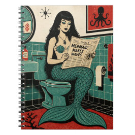 Mid Century Zeemeermin op Toilet leest Krant Notitieboek