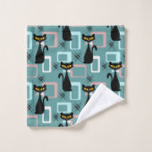 Mid Century zwart kattenpatroon Bad Handdoek (Wasdoekje)