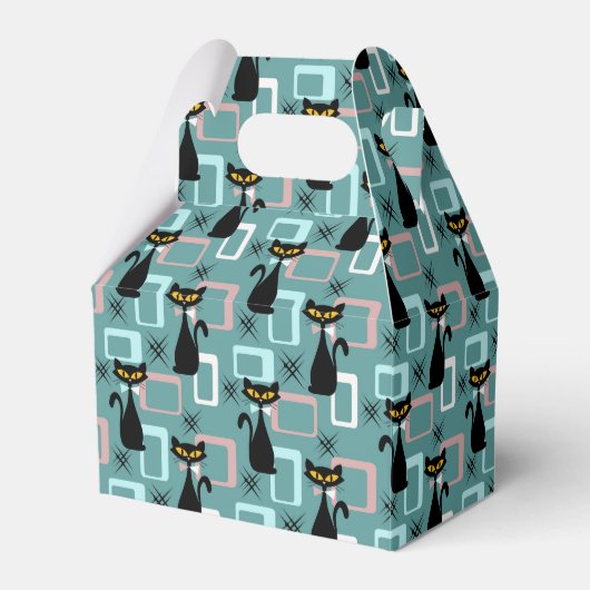 Mid Century zwart kattenpatroon Bedankdoosjes (Voorkant Zijde)