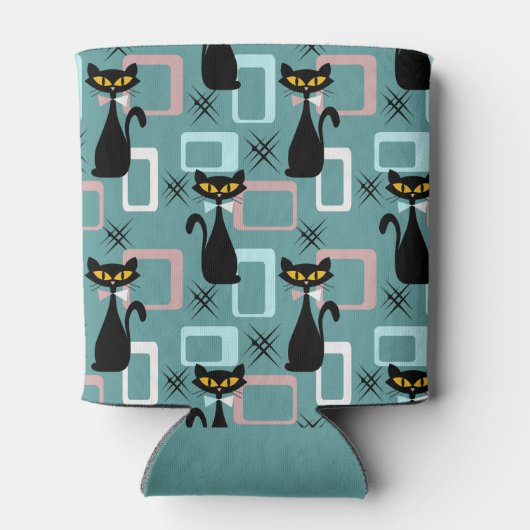 Mid Century zwart kattenpatroon Blikjeskoeler (Achterkant)