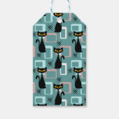 Mid Century zwart kattenpatroon Cadeaulabel (Voorkant)
