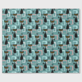 Mid Century zwart kattenpatroon Cadeaupapier (Vlak)