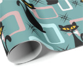 Mid Century zwart kattenpatroon Cadeaupapier (Rol Hoek)