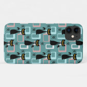 Mid Century zwart kattenpatroon Case-Mate iPhone Case (Achterkant (horizontaal))