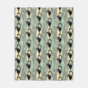 Mid Century zwart kattenpatroon Fleece Deken