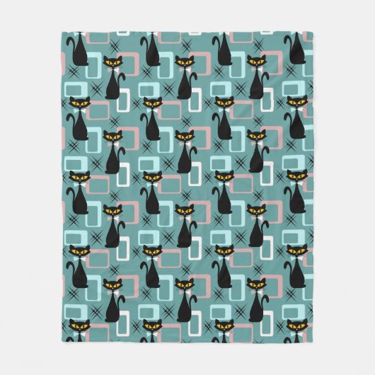 Mid Century zwart kattenpatroon Fleece Deken (Voorkant)