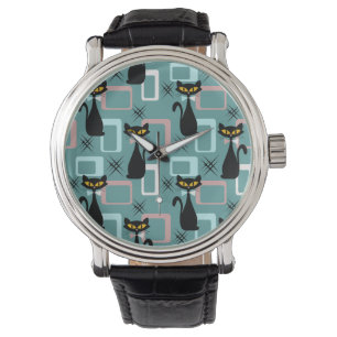 Mid Century zwart kattenpatroon Horloge