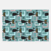 Mid Century zwart kattenpatroon Inpakpapier Vel (Voorkant 3)
