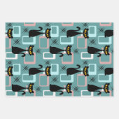 Mid Century zwart kattenpatroon Inpakpapier Vel (Voorkant)