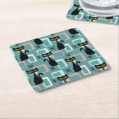 Mid Century zwart kattenpatroon Kartonnen Onderzetters (Schuin)