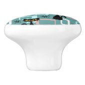 Mid Century zwart kattenpatroon Keramische Knop (Zijkant)