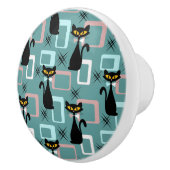 Mid Century zwart kattenpatroon Keramische Knop (Rechts)