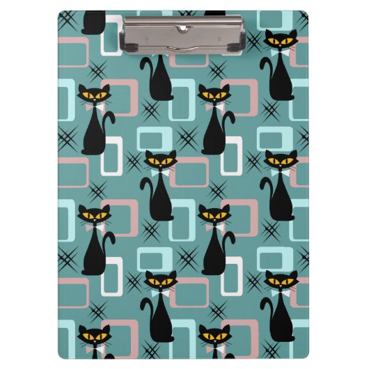 Mid Century zwart kattenpatroon Klembord (Voorkant)