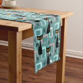 Mid Century zwart kattenpatroon Korte Tafelloper (Voorbeeld)