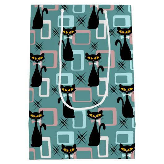 Mid Century zwart kattenpatroon Medium Cadeauzakje (Achterkant)
