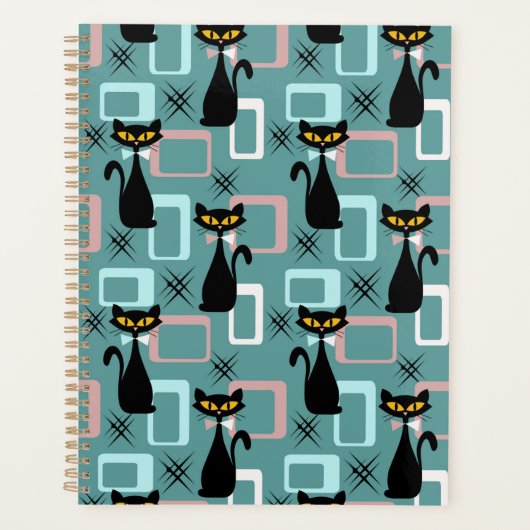 Mid Century zwart kattenpatroon Planner (Voorkant)