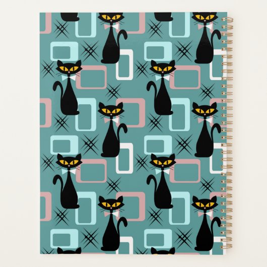 Mid Century zwart kattenpatroon Planner (Achterkant)