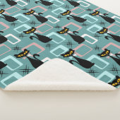 Mid Century zwart kattenpatroon Sherpa Deken (3/4)