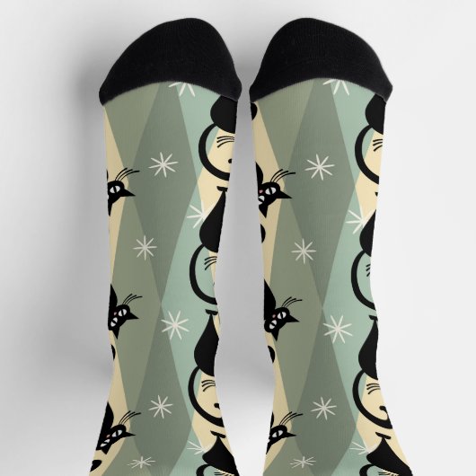 Mid Century zwart kattenpatroon Sokken (Top)