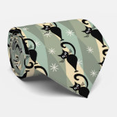 Mid Century zwart kattenpatroon Stropdas (Opgerold)
