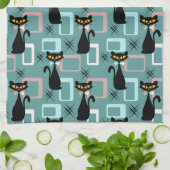 Mid Century zwart kattenpatroon Theedoek (Gevouwen)