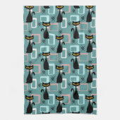 Mid Century zwart kattenpatroon Theedoek (Verticaal)