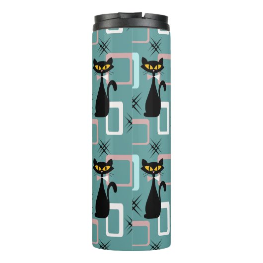 Mid Century zwart kattenpatroon Thermosbeker (Achterkant)