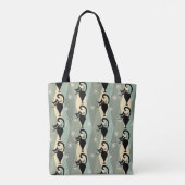 Mid Century zwart kattenpatroon Tote Bag (Achterkant)