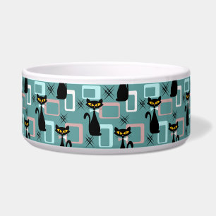 Mid Century zwart kattenpatroon Voerbakje