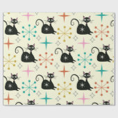Mid Century Zwarte Atoomkat met Starbursts Cadeaupapier (Vlak)