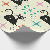 Mid Century Zwarte Atoomkat met Starbursts Cadeaupapier (Hoek)